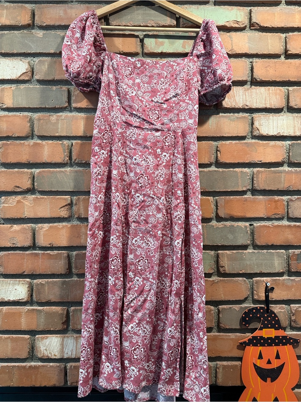 Francesca's Collections Dusty Rose Floral Maxi Dress with Puff Sleeves